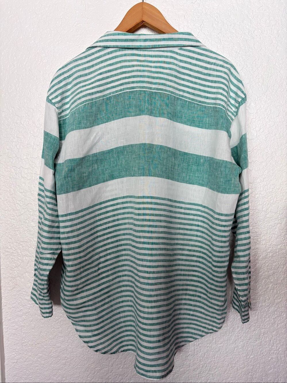 Lauren Ralph Lauren Oversized Striped Linen Shirt Green White Size M - Picture 5 of 12